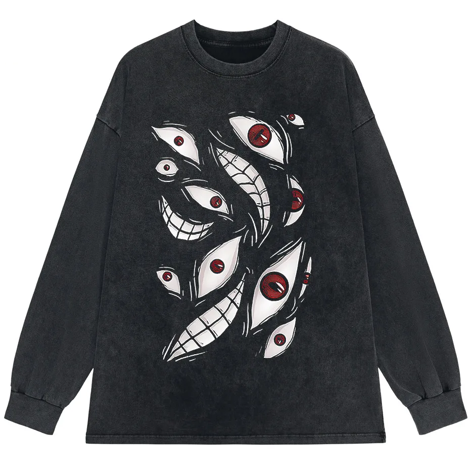 Harajuku Anime Eyes Graphic Washed T-Shirt Men Streetwear Cotton Tee