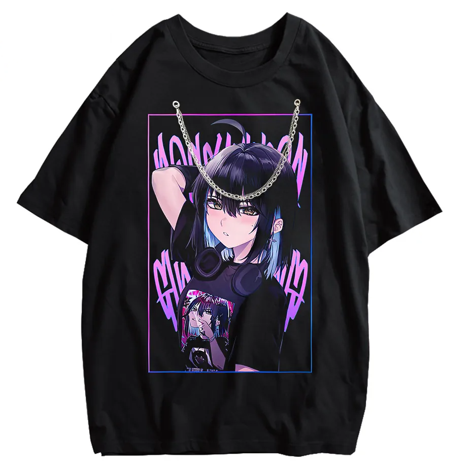 Women's Japanese Anime T-Shirt Y2K Harajuku Hip Hop Short Sleeve Summer Top