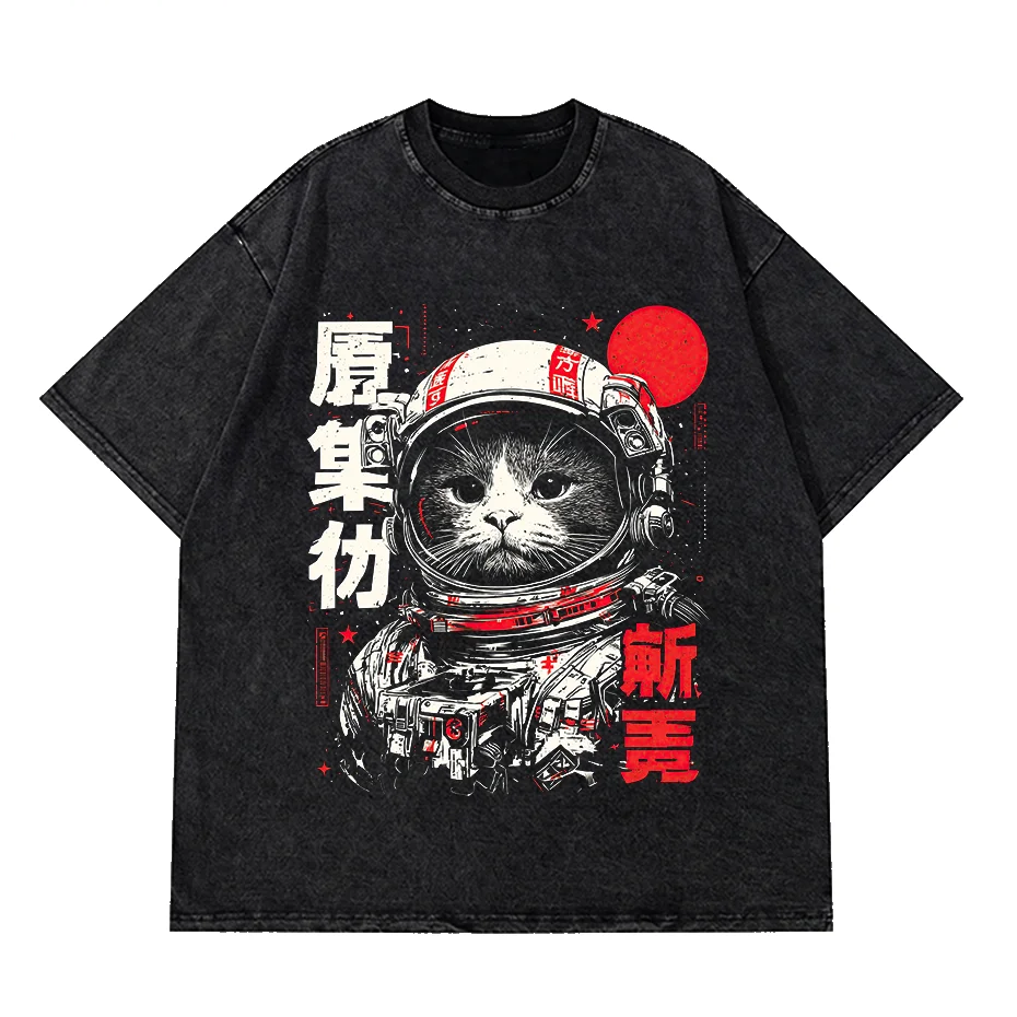Space Cat Kawaii Graphic T Shirt Oversized Cotton Unisex