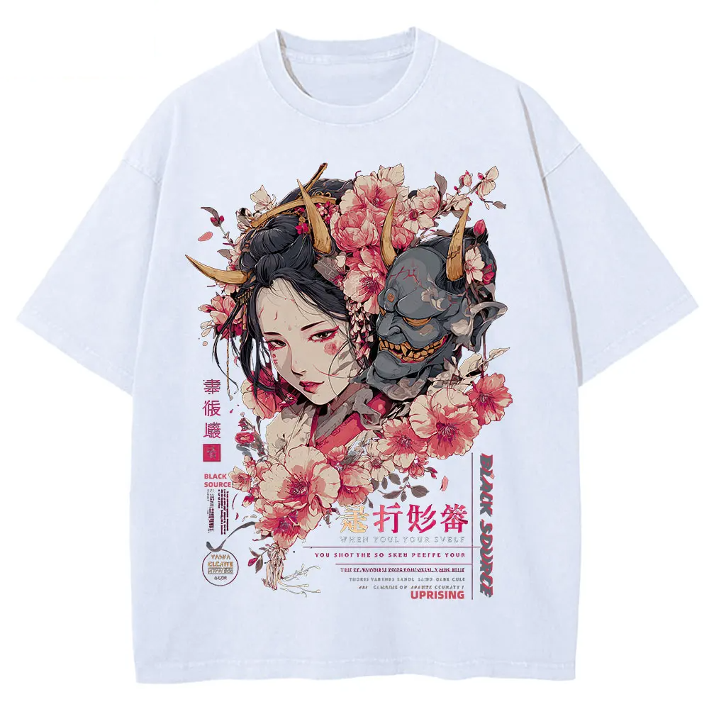 Anime Dragon Floral Graphic T Shirt Unisex Cotton Tee