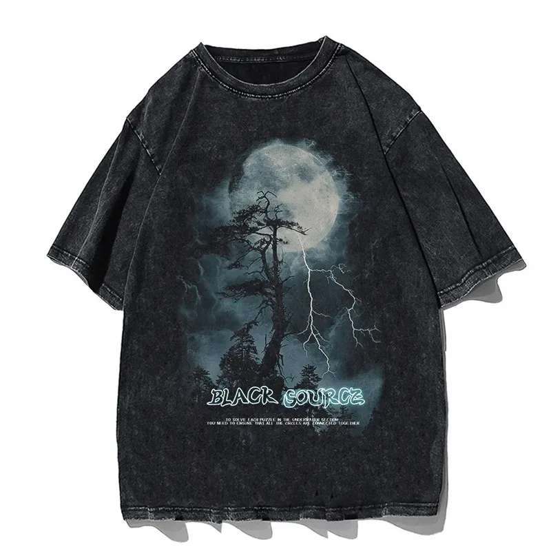 Hip-Hop Skull T-Shirt Men Vintage Harajuku Y2K Streetwear Black Cotton Tee