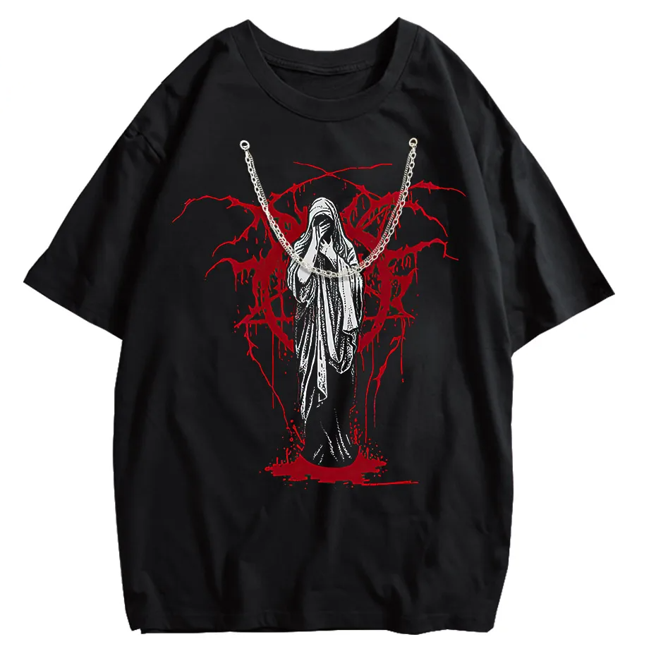Men's Y2K Punk Harajuku Dark Goth Vintage T-Shirt Loose Fit Cotton Short Sleeve
