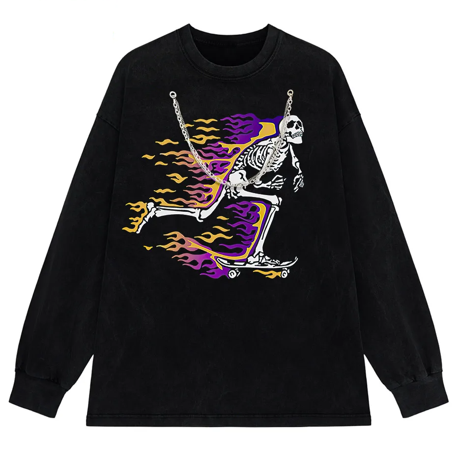 Vintage Washed Skull Graphic T-Shirt Men's Unisex High Street Oversized Tee