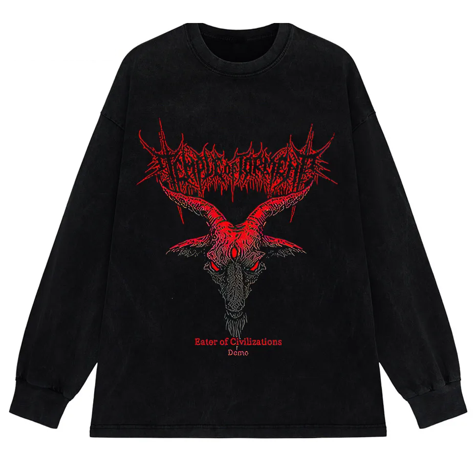 Hip Hop Punk Sheep Head T-Shirt Men Women Harajuku Loose Y2K Streetwear Cotton