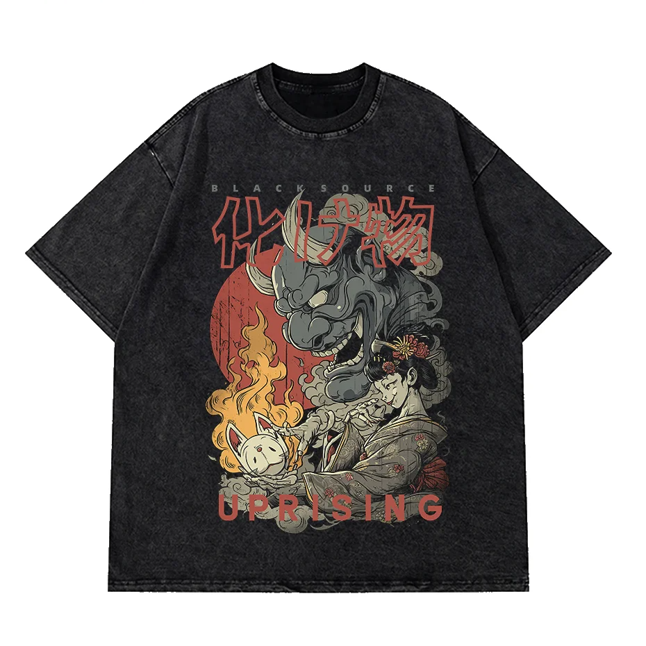 Japanese Vintage Cartoon Print T Shirt Unisex Casual Short Sleeve