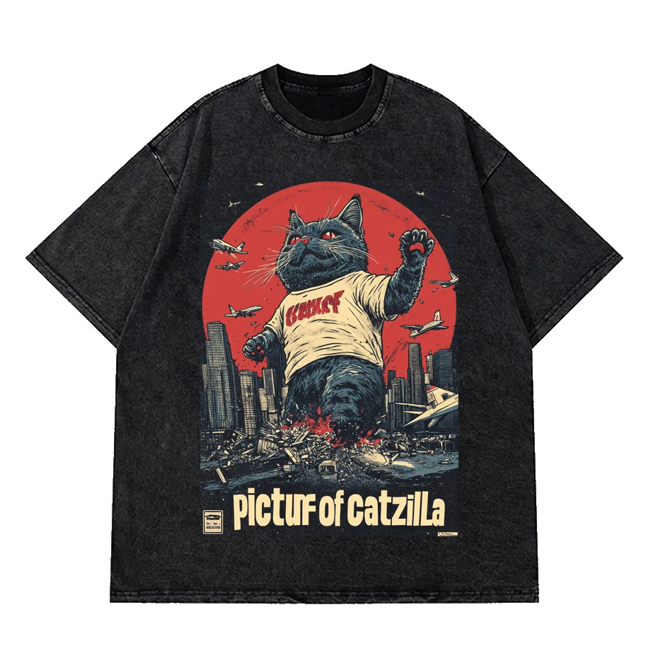 Catzilla Cat Japanese Art Funny Unisex Cotton O-Neck T-Shirt