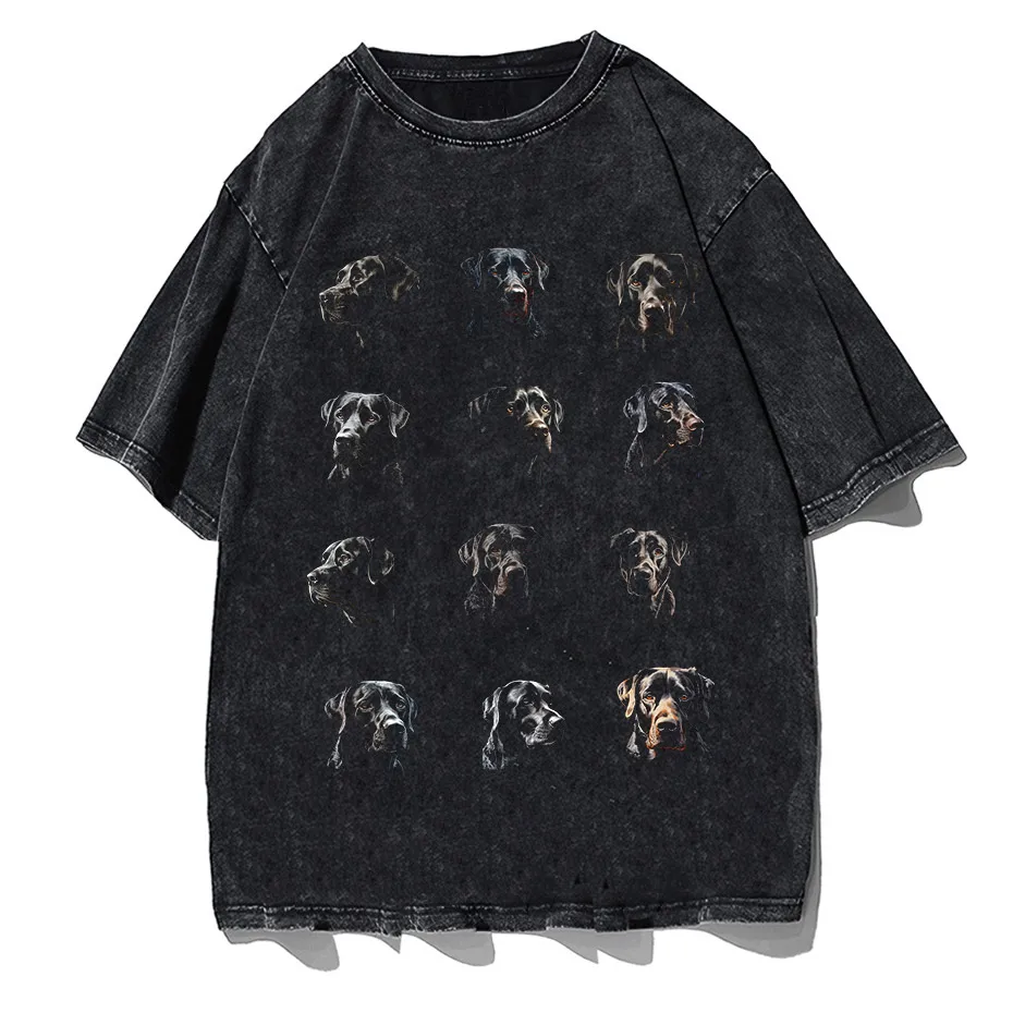 Gothic Dog Letter Print Vintage Washed Oversized T-Shirt