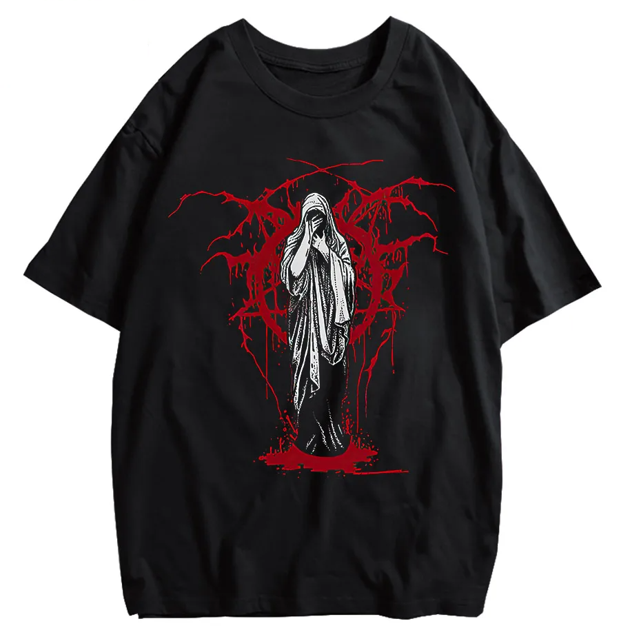 Men's Y2K Punk Harajuku Dark Goth Vintage T-Shirt Loose Fit Cotton Short Sleeve