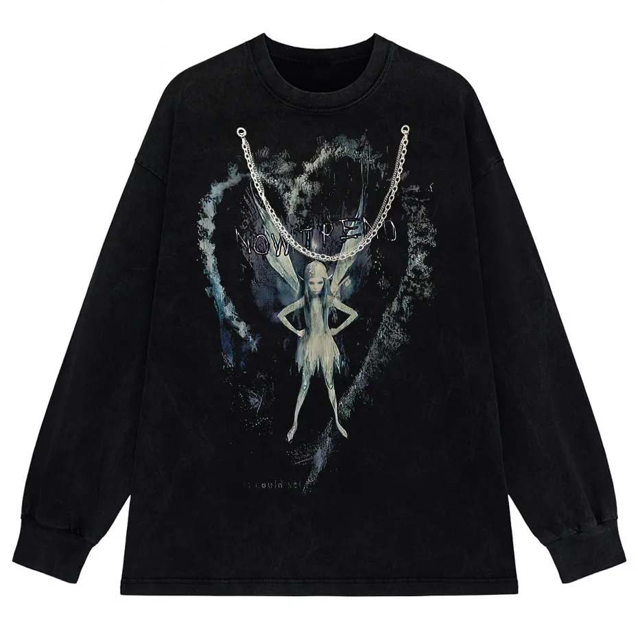 Women's Harajuku Retro Elf Print T-Shirt Hip Hop Oversized Short Sleeve Tee