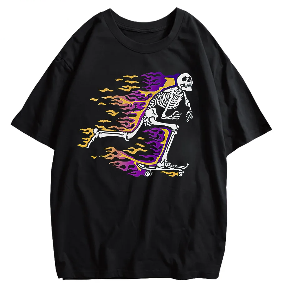 Vintage Washed Skull Graphic T-Shirt Men's Unisex High Street Oversized Tee