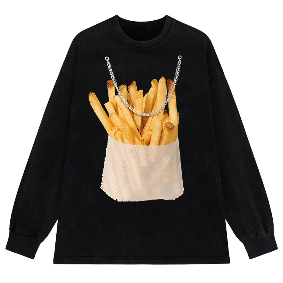 Retro Harajuku Y2K Streetwear Funny Double-Sided French Fries T-Shirt