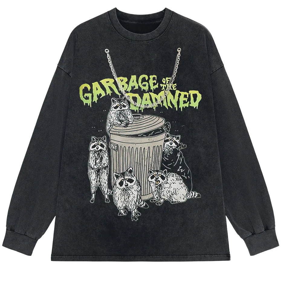 Vintage Raccoon Graphic T-Shirt Men High Street Streetwear