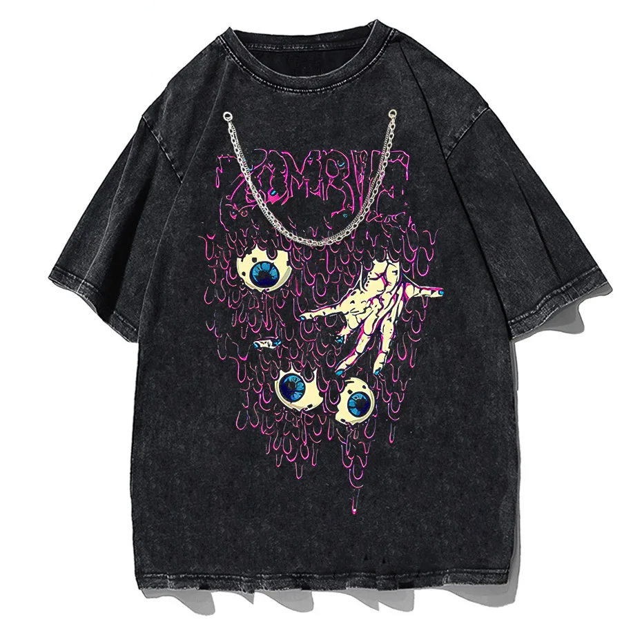 Y2K Zombie Horror Gothic Washed Cotton Oversized T-Shirt