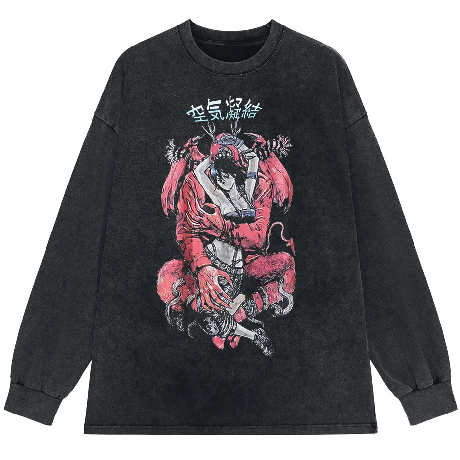Retro Washed Oversized T-Shirt – Japanese Kanji Anime Graphic Cotton Tee