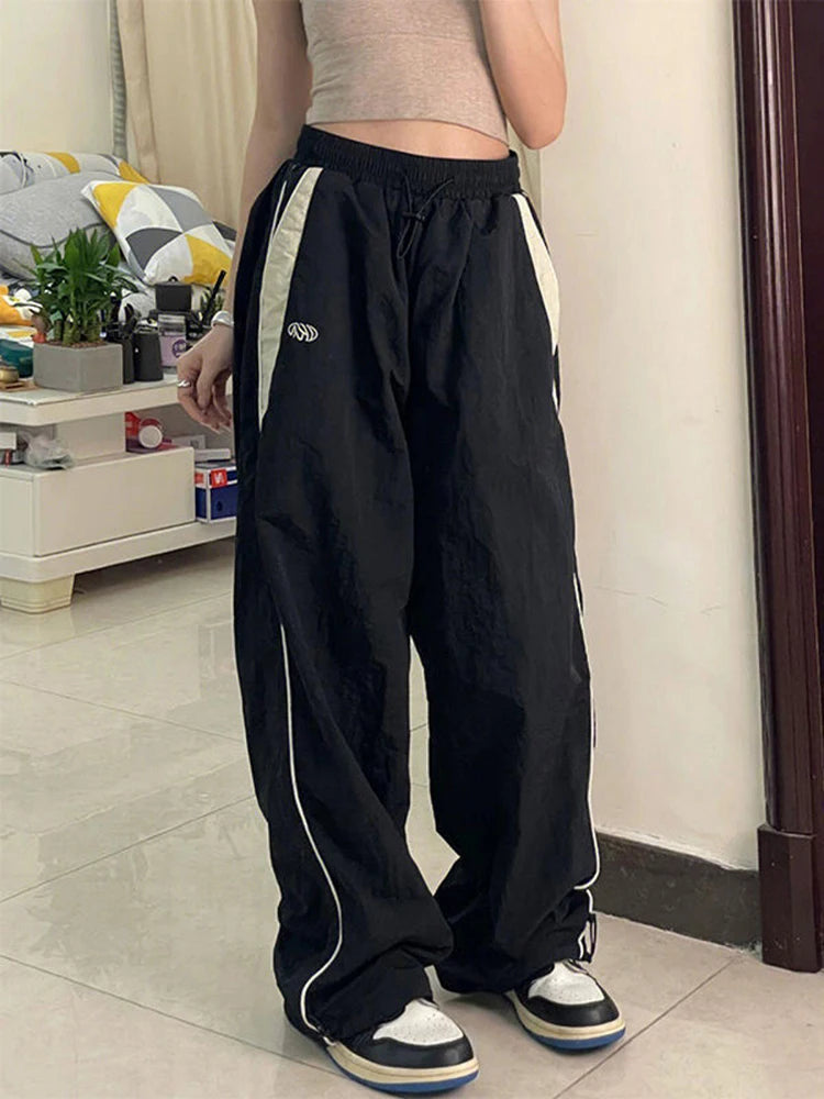 Women's Wide Leg Pants with Contrast Side Stripes and Waistband