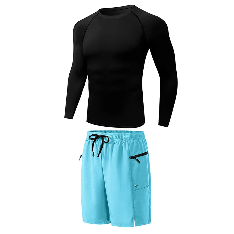Men's Long Sleeve Rash Guard with Swim Bottom Options