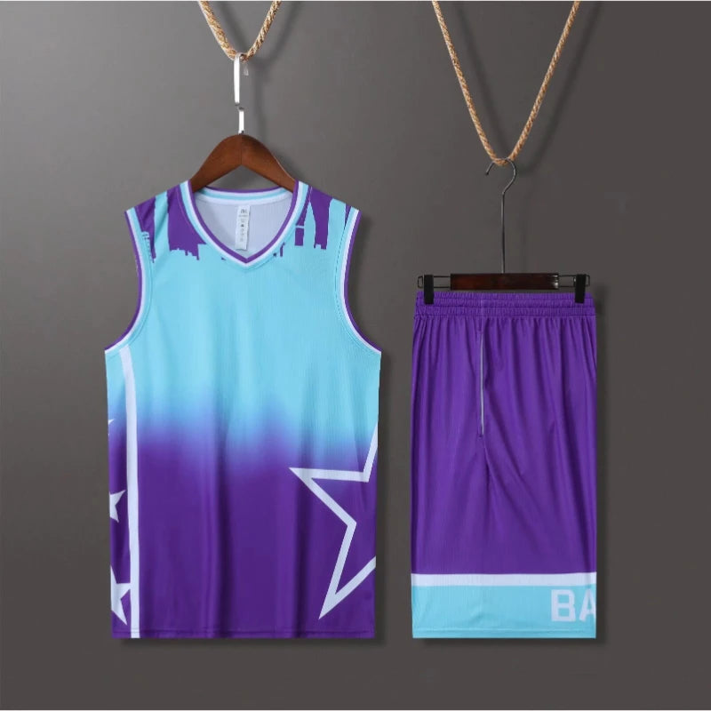 Custom Basketball Jersey Set Star Design Team Uniform for Men Women Kids