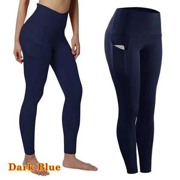Women's High-Waist Solid Ankle-Length Leggings with Pockets