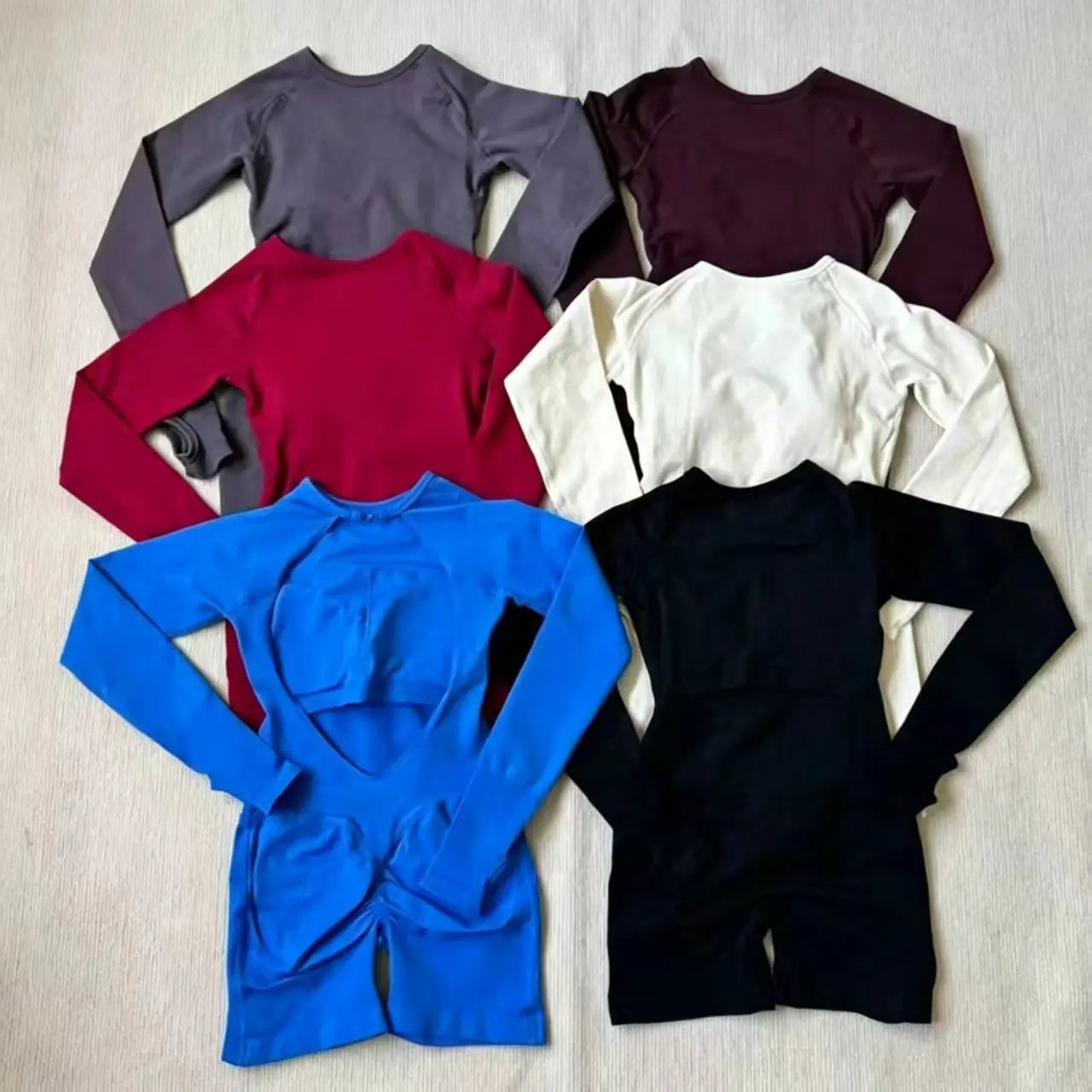Women's Long Sleeve Nylon Blend Workout Romper with Round Neck