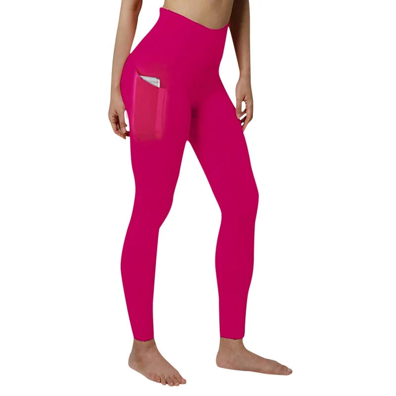 Women's High-Waist Solid Ankle-Length Leggings with Pockets