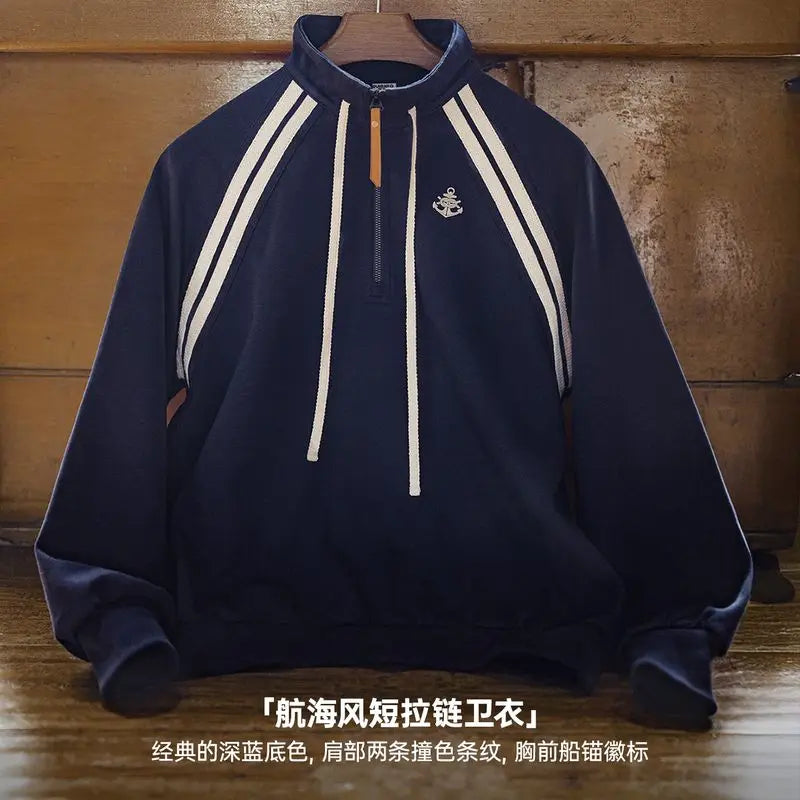 Stand Collar Half Zip Long Sleeve Casual Pullover Sweatshirt