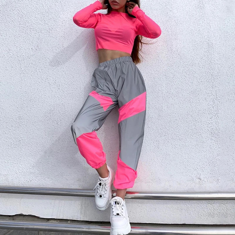Women's Color Block Joggers with Drawstring Waist and Elastic Cuffs