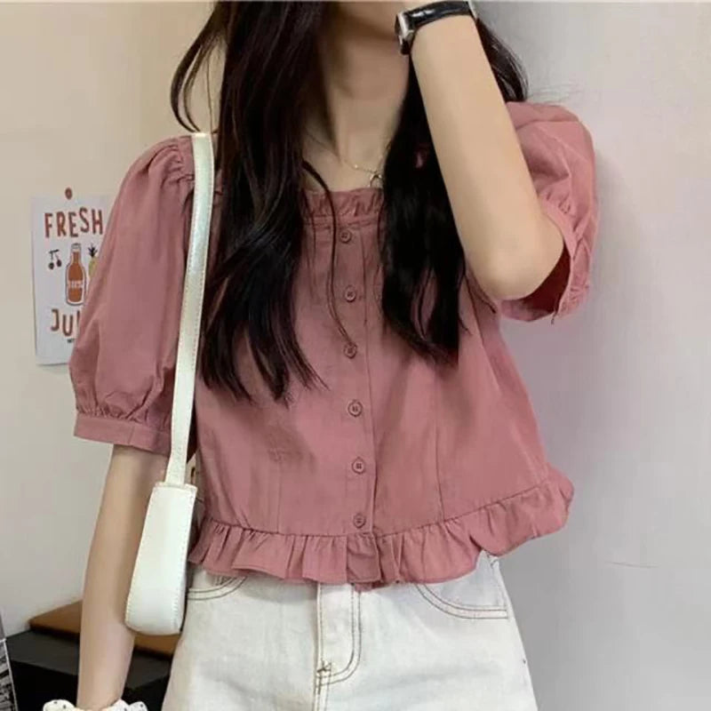 Women's Ruffled Short Sleeve Blouse