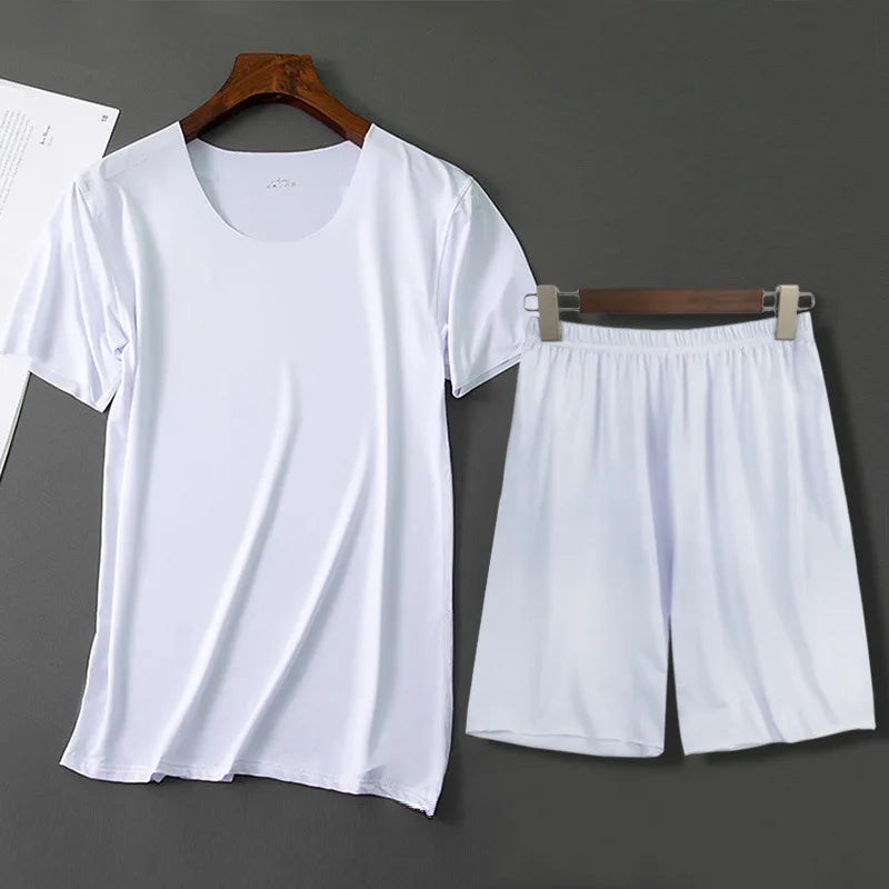Men's Solid Short Sleeve T Shirt and Shorts Pajama Set