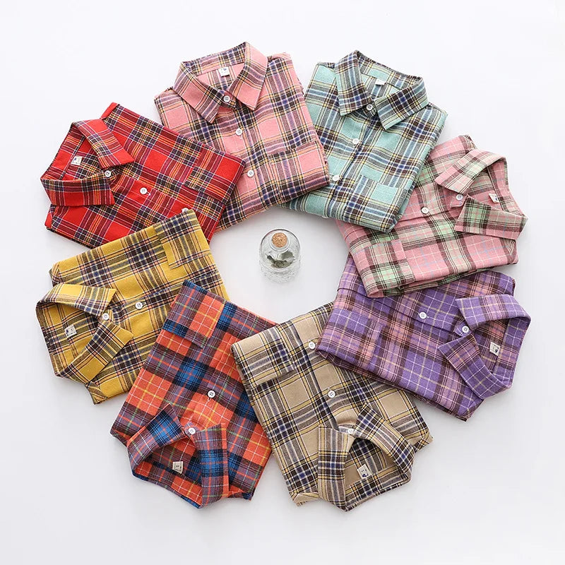 Women's Checked Collared Long Sleeve Shirt
