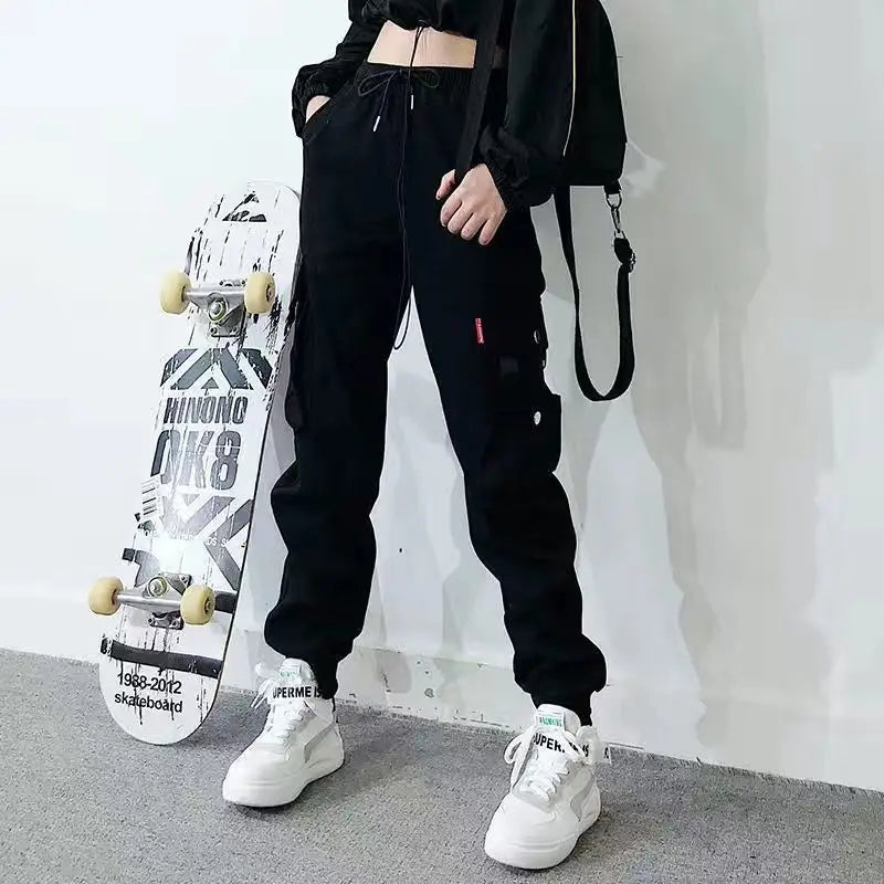 Women's Cargo Joggers with Contrast Panel and Strap Style Options
