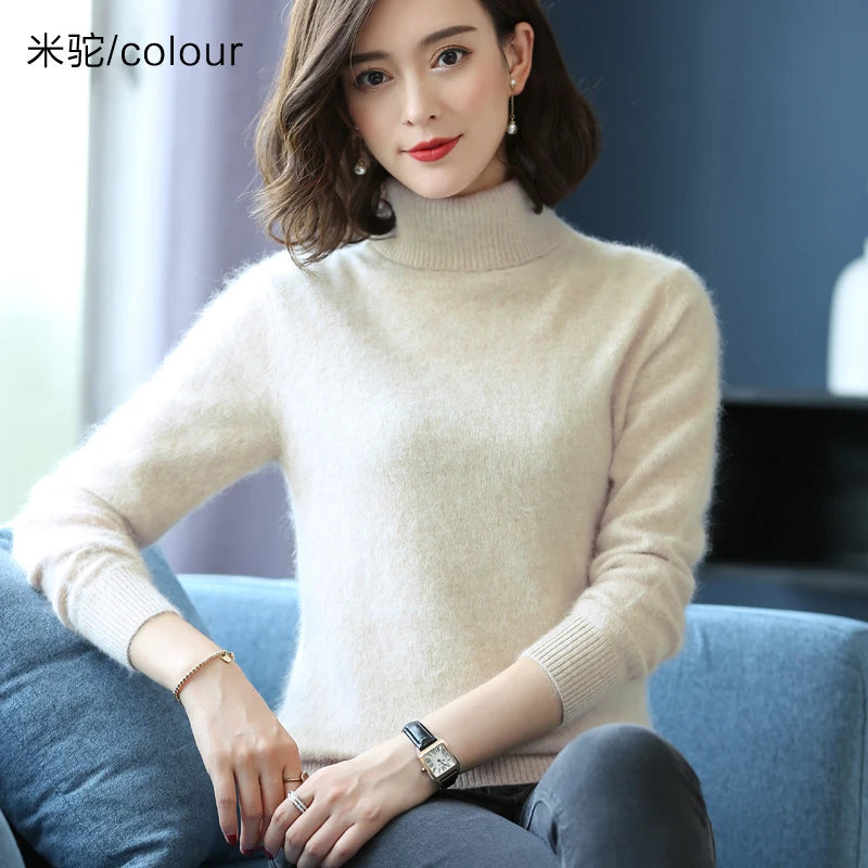 Women's Plain Roll Neck Long Sleeve Sweater Casual Knit Layer