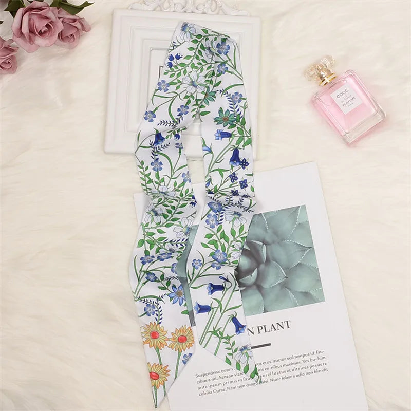 Horse Motif Skinny Ribbon Scarf with Printed Designs