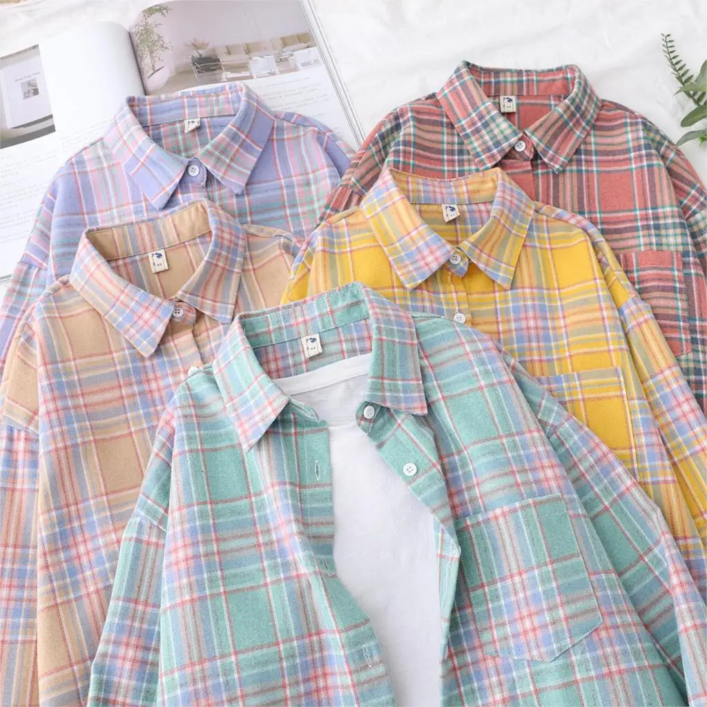 Women's Checked Collared Long Sleeve Shirt