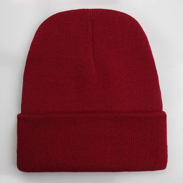 Solid Knit Beanie with Folded Cuff and Color Options