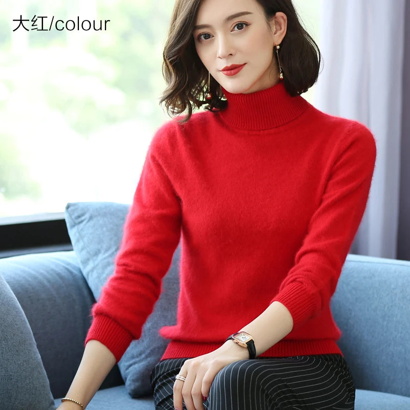 Women's Plain Roll Neck Long Sleeve Sweater Casual Knit Layer