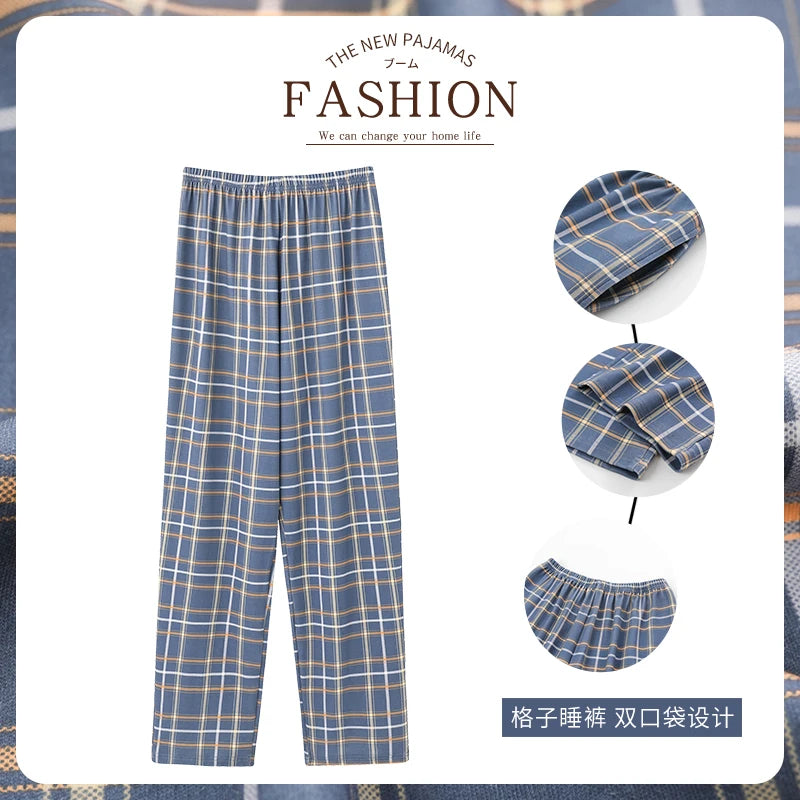 Men's Plaid Elastic Waist Straight Leg Cotton Pajama Pants