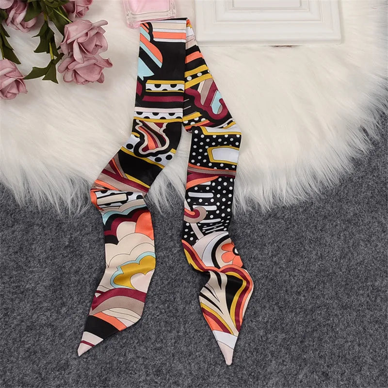 Horse Motif Skinny Ribbon Scarf with Printed Designs