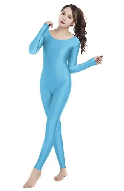 Women's Long Sleeve Scoop Neck Dance Unitard with Fitted Full Length Legs