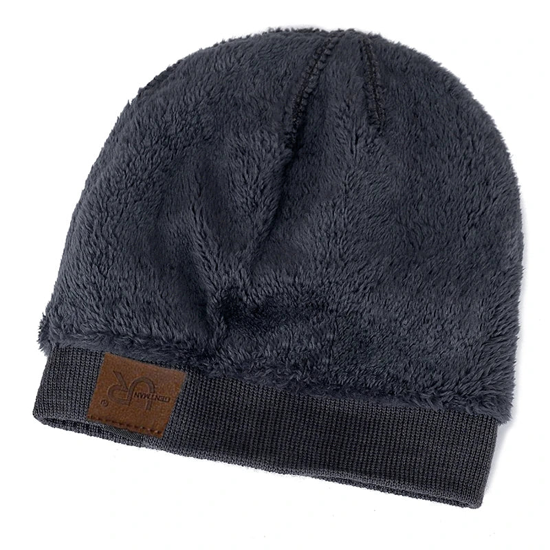 Solid Knit Beanie with Small Patch and Folded Edge