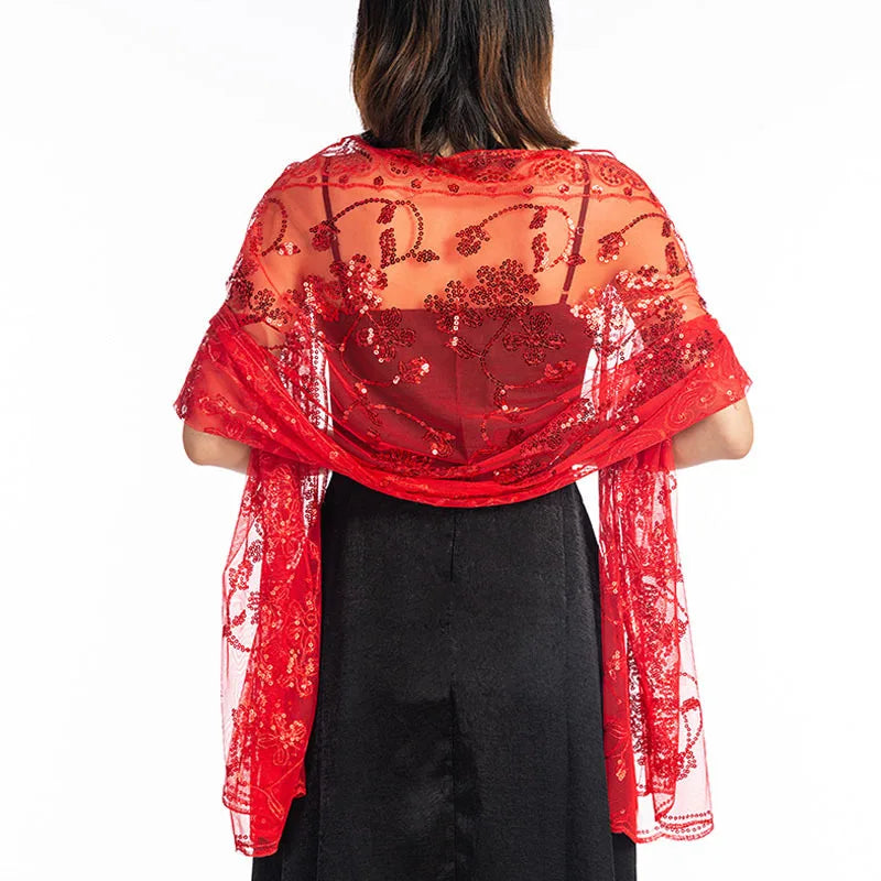 Floral Lace Fringed Wrap Scarf for Layering over Outfits