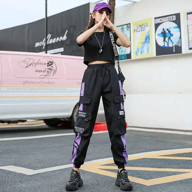Women's Cargo Joggers with Contrast Panels and Printed Tab Styles