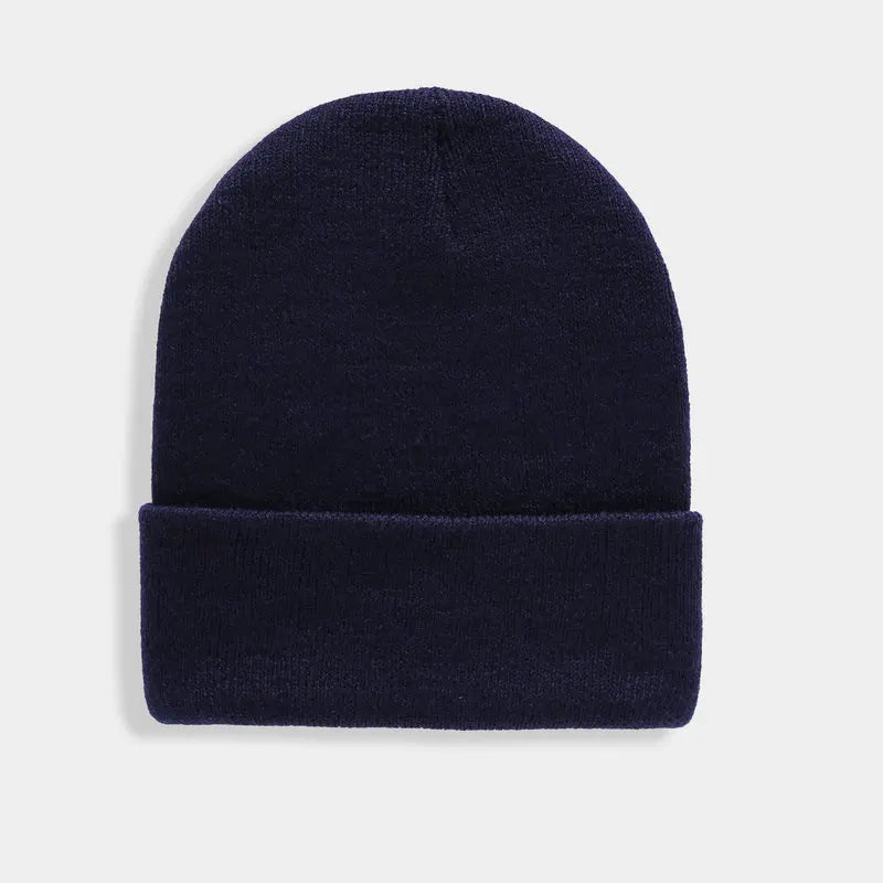 Solid Knit Beanie with Folded Cuff and Color Options