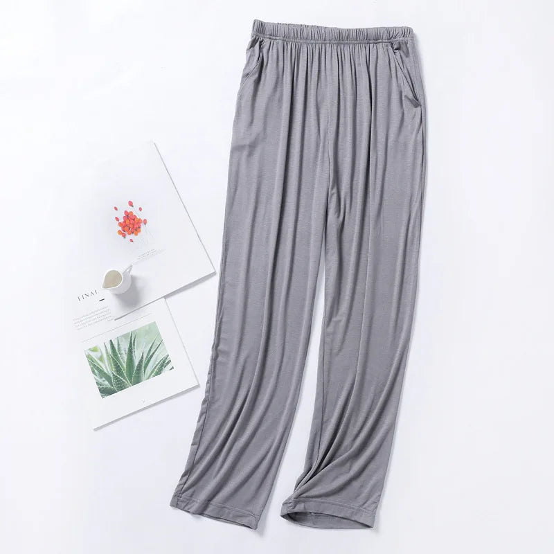 Men's Solid Elastic Waist Straight Leg Long Lounge Pajama Pants