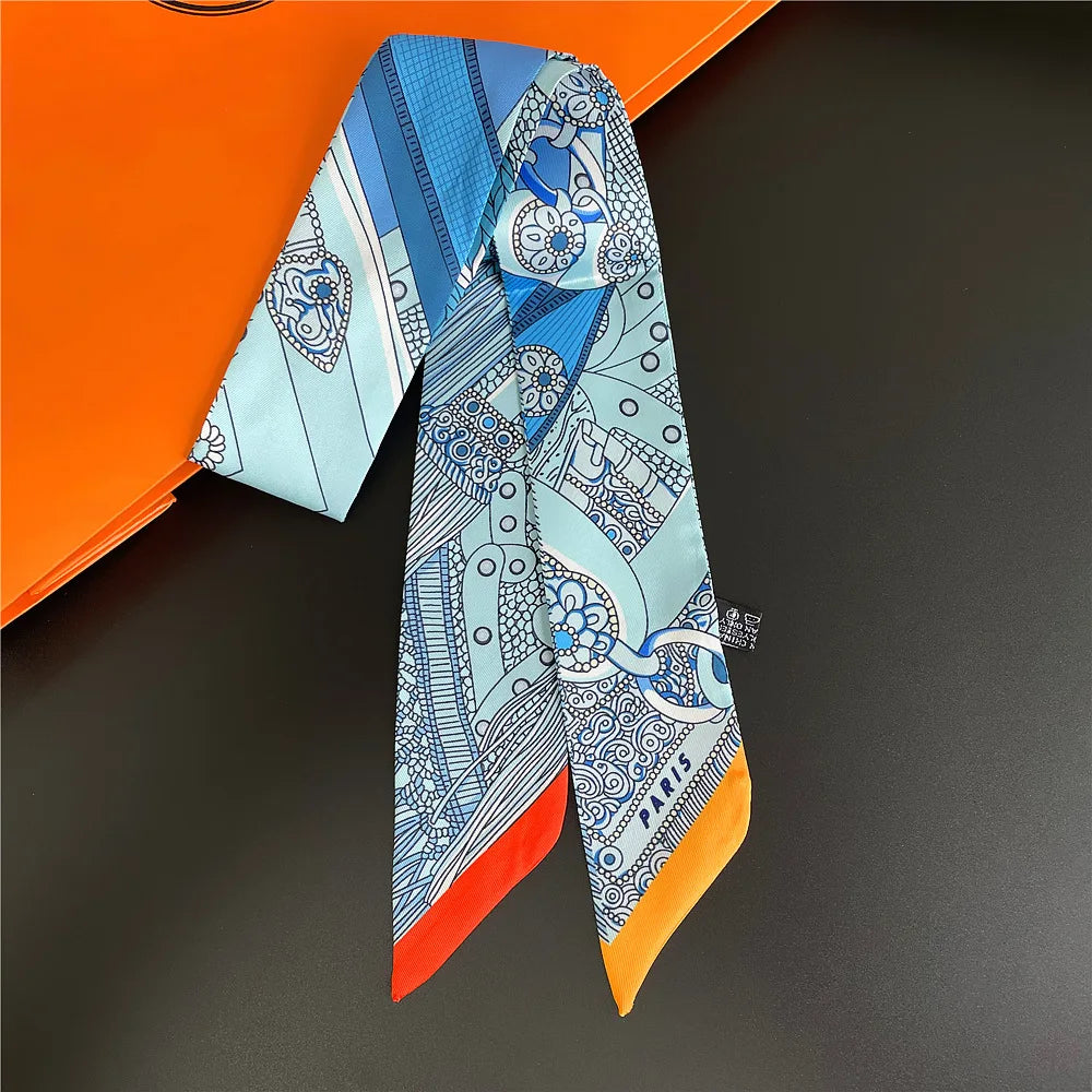 Horse Motif Skinny Scarf with Decorative Printed Patterns