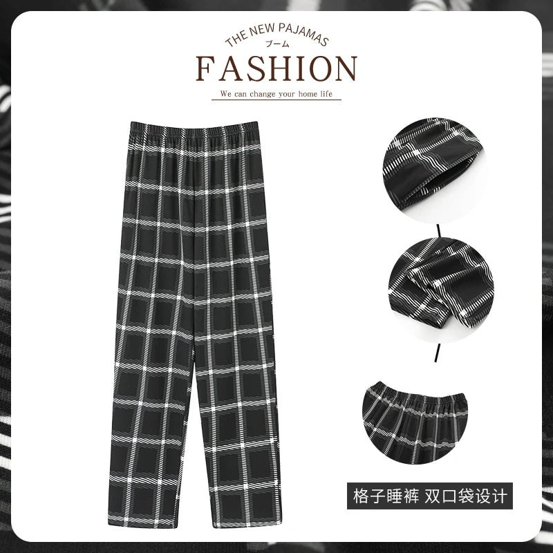 Men's Plaid Elastic Waist Straight Leg Cotton Pajama Pants