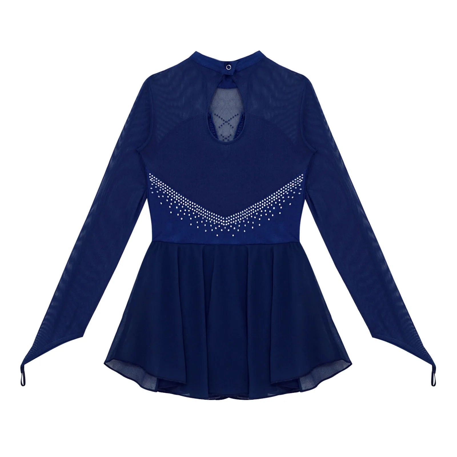Girls' Long Sleeve Ballet Dress with Rhinestone Mesh and Tulle Skirt