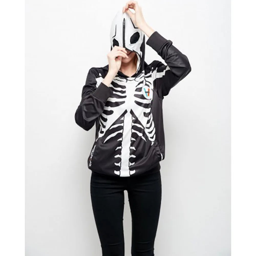 Skeleton Graphic Long Sleeve Full Zip Casual Hoodie