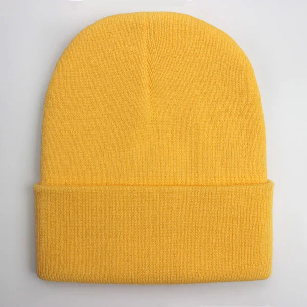 Solid Knit Beanie with Folded Cuff and Color Options