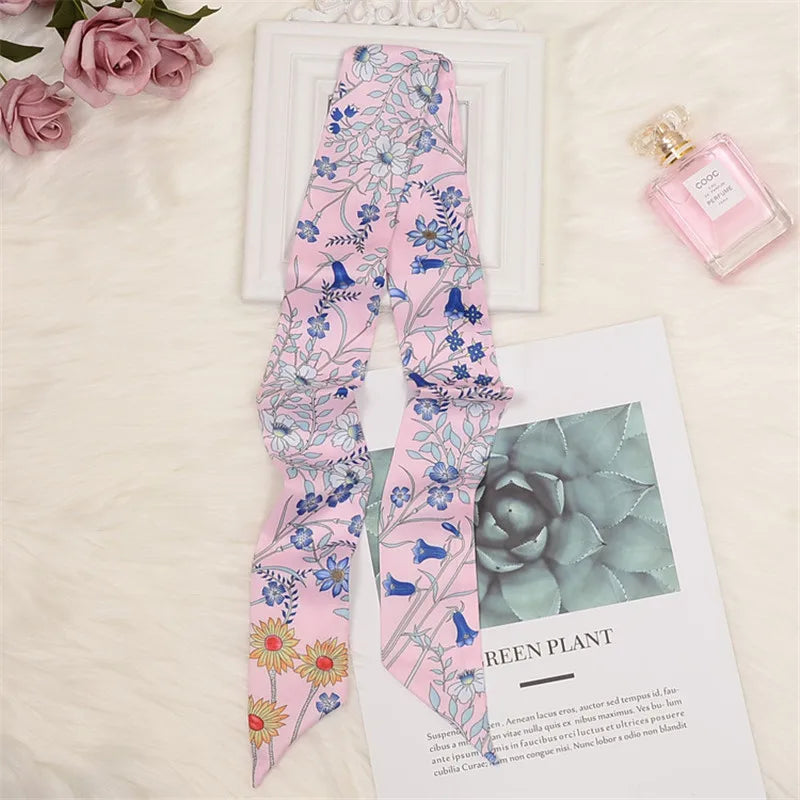 Horse Motif Skinny Ribbon Scarf with Printed Designs