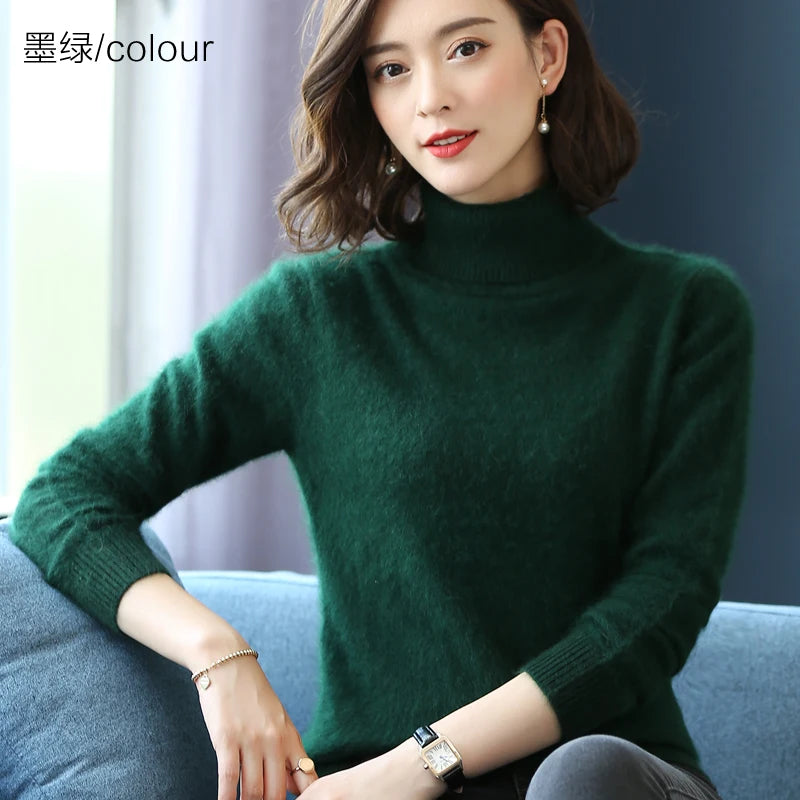 Women's Plain Roll Neck Long Sleeve Sweater Casual Knit Layer